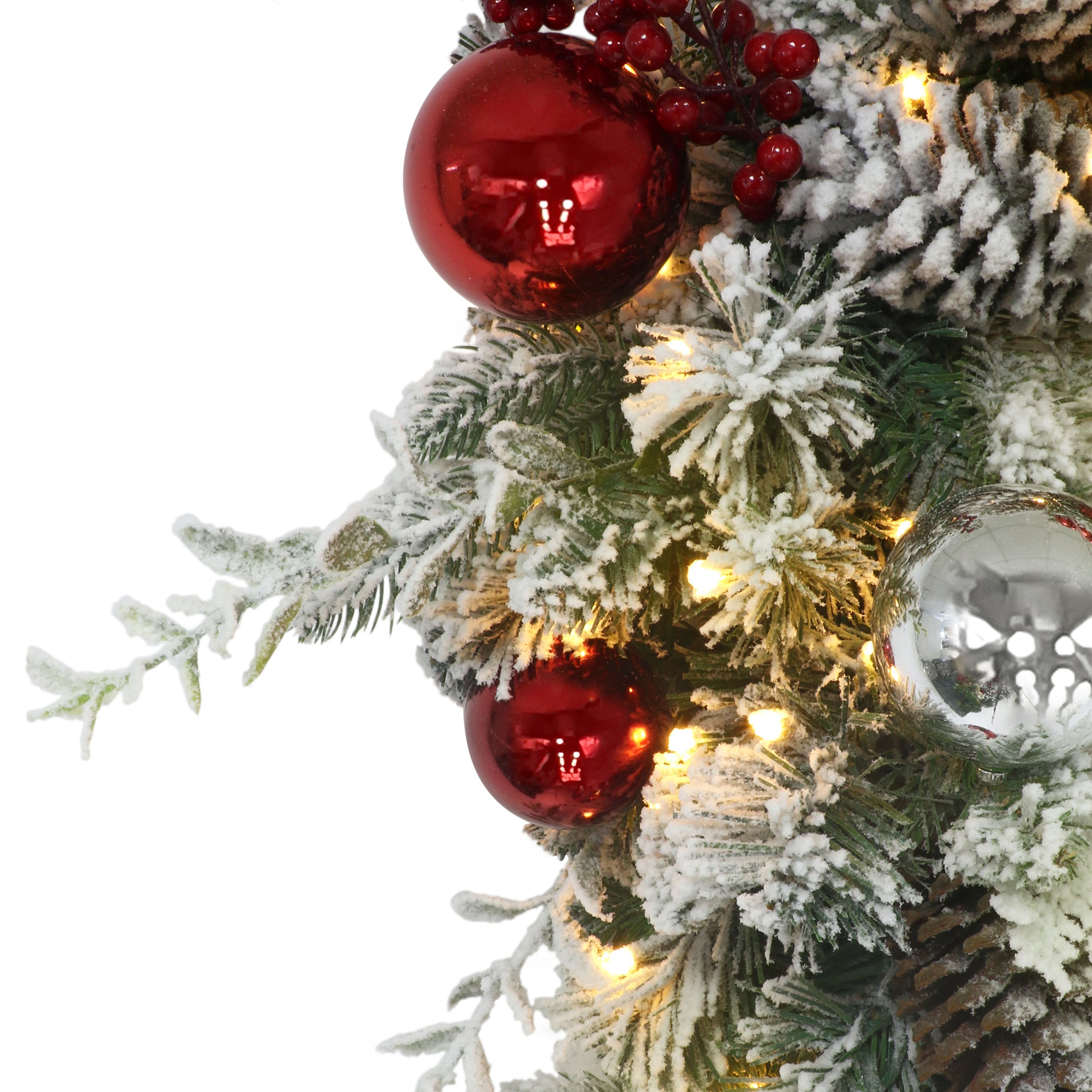 6' x 10" Battery-Operated Pre-Lit Flocked Decorated Garland